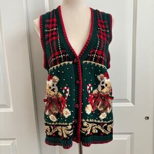 Vintage Heirloom Collectibles Teddy Bear Vest Ralph Lauren Look Plaid Small 90s
